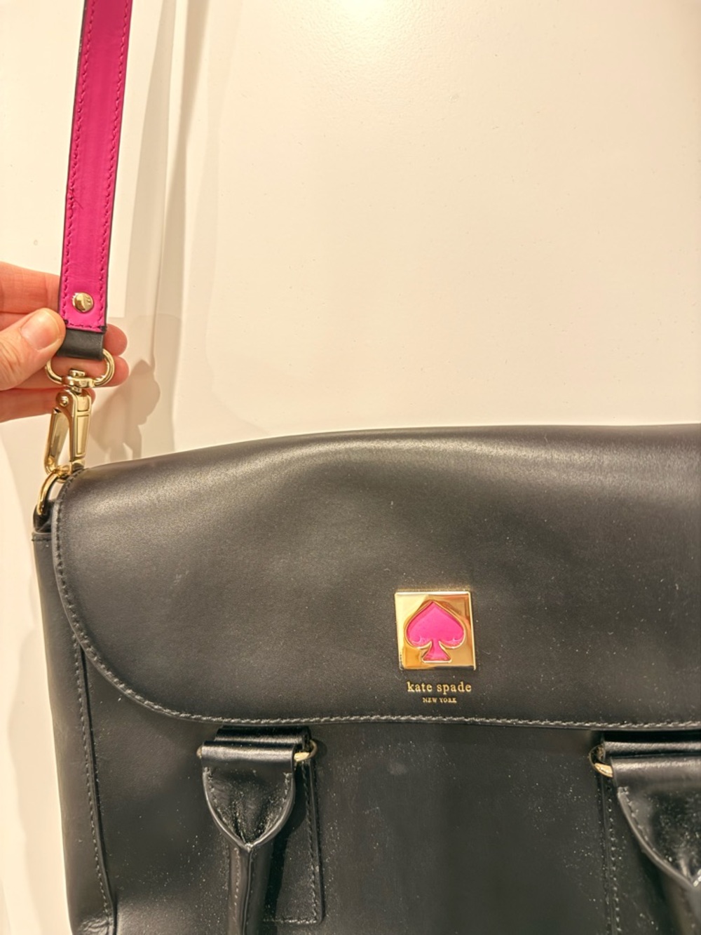 Kate Spade Black Leather Satchel with Pink Accent - Picture 2 of 7